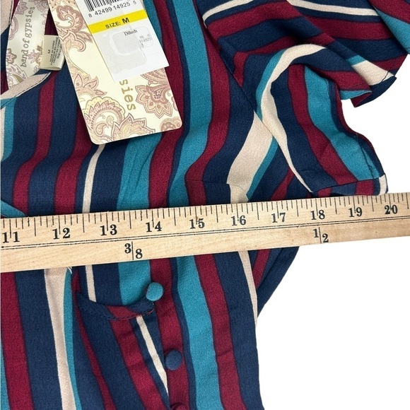 Band Of Gypsies SZ M Annie Faux Wrap Short Sleeve Striped Ruffle Dress Fairy NEW - Picture 8 of 12